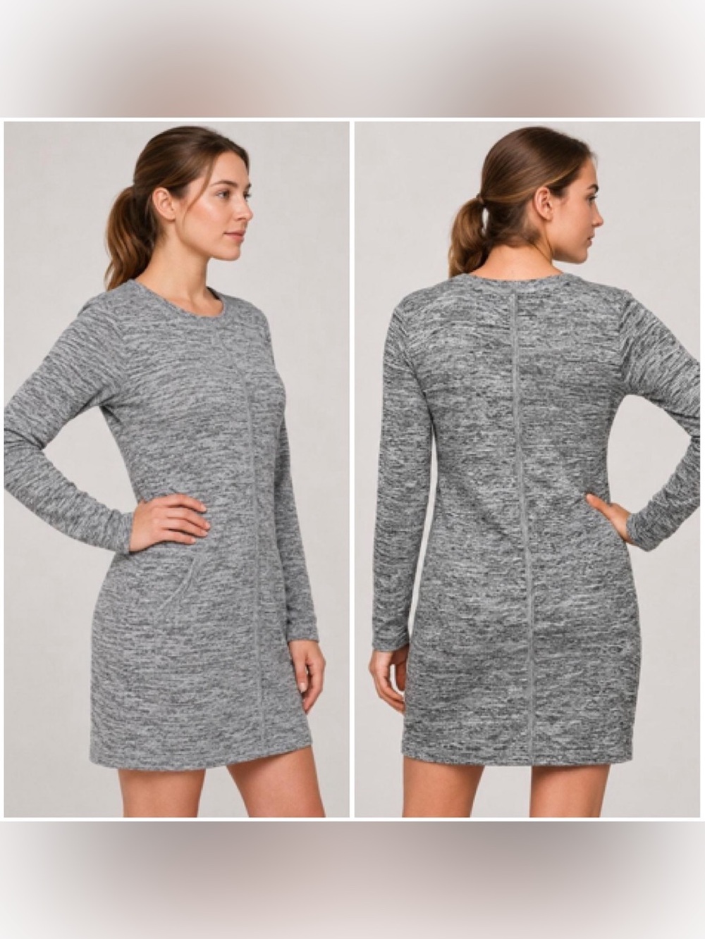 Athleta Destiny Techie Sweater Dress XS Heather Gray Long Sleeve Pockets Casual